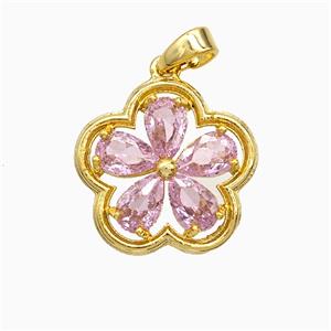 Copper Flower Pendant Pave Crystal Glass Gold Plated, approx 17mm [FD21736]