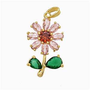 Copper Flower Pendant Pave Crystal Glass Gold Plated, approx 15-24mm [FD21737]