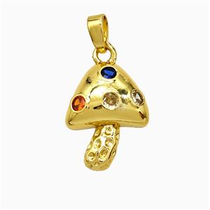 Copper Mushroom Pendant Pave Zirconia Gold Plated, approx 13-17mm [FD21738]