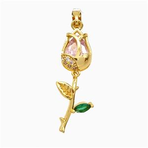 Copper Flower Pendant Pave Zirconia Gold Plated, approx 8.5-28mm [FD21739]