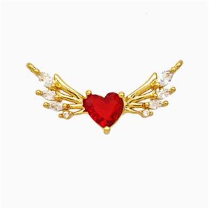 Copper Angel Wings Heart Pendant Pave Zirconia Crystal Glass Gold Plated, approx 7-24mm [FD21742]