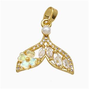 Copper Shark-Tail Pendant Pave Zirconia Acrylic Gold Plated, approx 15-18mm [FD21743]