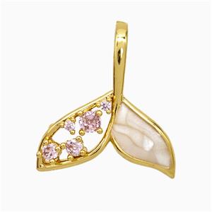 Copper Shark-Tail Pendant Pave Zirconia White Painted Gold Plated, approx 20mm [FD21744]
