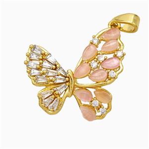 Copper Butterfly Pendant Pave Zirconia Catseye Gold Plated, approx 20mm [FD21745]