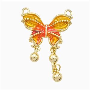 Copper Butterfly Pendant Orange Painted 2loops Gold Plated, approx 20-30mm [FD21746]