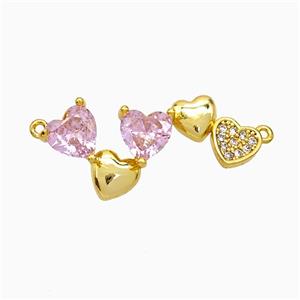 Copper Heart Link Pendant Pave Zirconia Pink Crystal Glass 2loops Gold Plated, approx 12-30mm [FD21747]