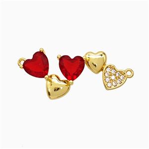 Copper Heart Link Pendant Pave Zirconia Red Crystal Glass 2loops Gold Plated, approx 12-30mm [FD21748]