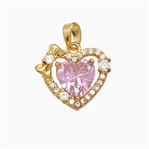Copper Heart Pendant Pave Zirconia Pink Crystal Glass Gold Plated, approx 15mm [FD21751]
