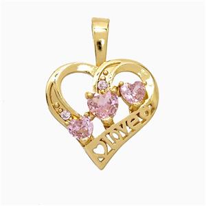 Copper Heart Pendant Pave Crystal Glass Love Gold Plated, approx 18-25mm [FD21753]