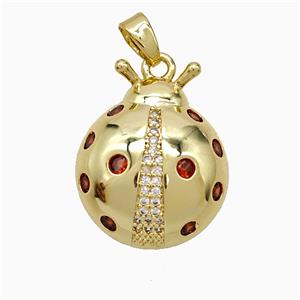 Copper Ladybug Pendant Pave Zirconia Gold Plated, approx 17-20mm [FD21757]