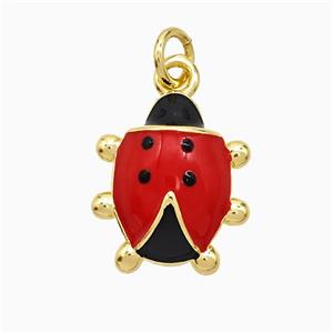 Copper Ladybug Pendant Red Enamel Gold Plated, approx 15-18mm [FD21758]