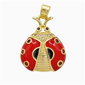 Copper Ladybug Pendant Red Enamel Gold Plated, approx 15-20mm [FD21759]