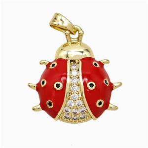 Copper Ladybug Pendant Pave Zirconia Red Enamel Gold Plated, approx 18-20mm [FD21761]