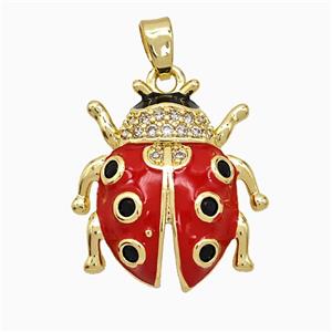 Copper Ladybug Pendant Pave Zirconia Red Enamel Gold Plated, approx 20mm [FD21762]