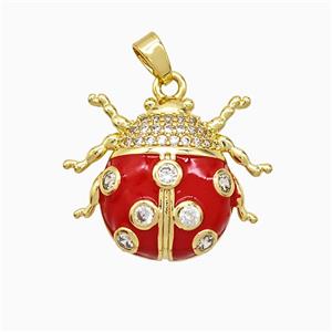 Copper Ladybug Pendant Pave Zirconia Red Enamel Gold Plated, approx 20-23mm [FD21763]