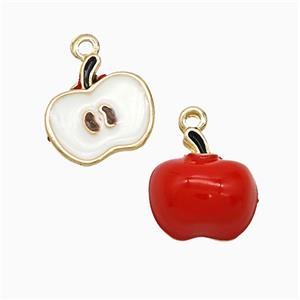 Copper Apple Pendant White Red Enamel Gold Plated, approx 12mm [FD21769]