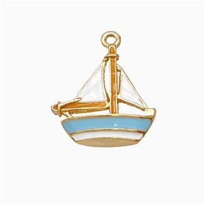 Sailboat Charms Copper Pendant Blue White Enamel Gold Plated, approx 15-16mm [FD21772]