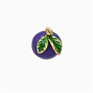 Purple Resin Eggplant Charms Copper Pendant Green Painted Gold Plated, approx 11mm [FD21776]
