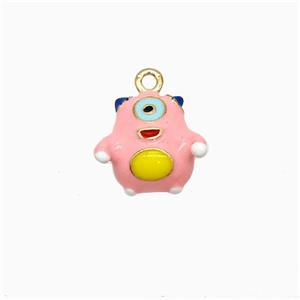 Copper Monster Pendant Pink Enamel Gold Plated, approx 11-12.5mm [FD21779]