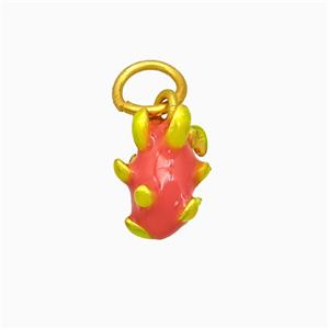 Copper Pitaya Pendant Red Enamel Gold Plated, approx 9-14mm [FD21781]