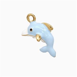 Copper Dolphin Pendant Blue Enamel Gold Plated, approx 14mm [FD21783]