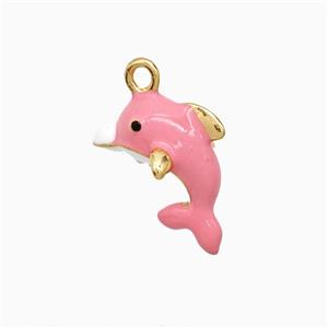 Copper Dolphin Pendant Pink Enamel Gold Plated, approx 14mm [FD21784]