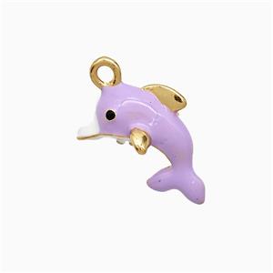 Copper Dolphin Pendant Lavender Enamel Gold Plated, approx 14mm [FD21785]