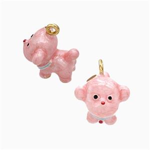 Copper Dog Pendant Pink Enamel Gold Plated, approx 7-15mm [FD21786]
