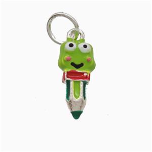 Frog Pencil Charms Copper Pendant Green Enamel Platinum Plated, approx 8-18mm [FD21790]