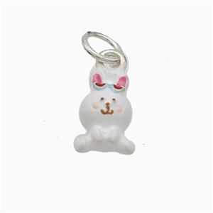 Copper Rabbit Pendant White Enamel Platinum Plated, approx 9-13mm [FD21793]