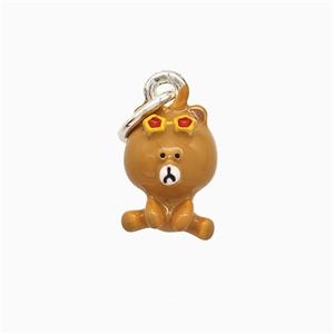 Copper Bear Pendant Brown Enamel Platinum Plated, approx 9-13mm [FD21794]
