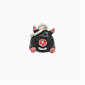 Copper Monster Pendant Black Enamel Platinum Plated, approx 10mm [FD21795]