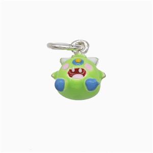 Copper Monster Pendant Green Enamel Platinum Plated, approx 10mm [FD21796]
