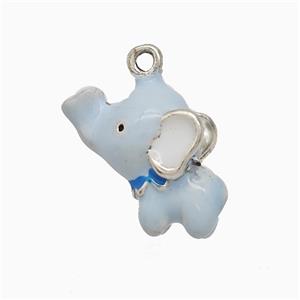 Copper Elephant Pendant Lt.blue Enamel Platinum Plated, approx 10-17mm [FD21797]