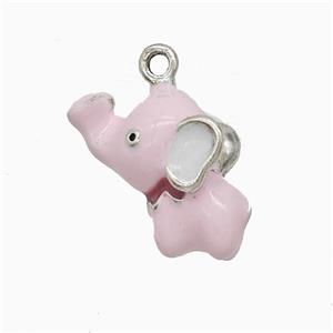 Copper Elephant Pendant Pink Enamel Platinum Plated, approx 10-17mm [FD21798]