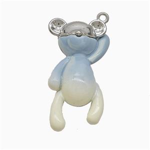 Copper Bear Pendant Blue Enamel Platinum Plated, approx 13-23mm [FD21802]