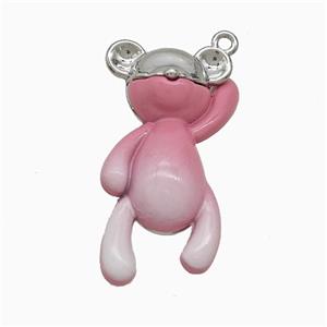 Copper Bear Pendant Pink Enamel Platinum Plated, approx 13-23mm [FD21803]