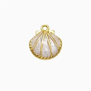 Copper Scallop Shell Pendant White Painted Gold Plated, approx 12mm [FD21804]