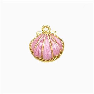 Copper Scallop Shell Pendant Pink Painted Gold Plated, approx 12mm [FD21805]