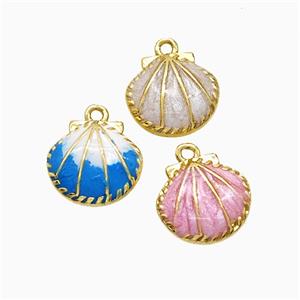 Copper Scallop Shell Pendant Painted Gold Plated Mixed, approx 12mm [FD21807]