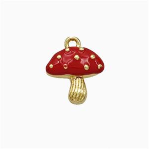 Copper Mushroom Pendant Red Enamel Gold Plated, approx 12.5mm [FD21808]