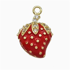Copper Strawberry Pendant Pave Zirconia Red Enamel Gold Plated, approx 15-18mm [FD21809]