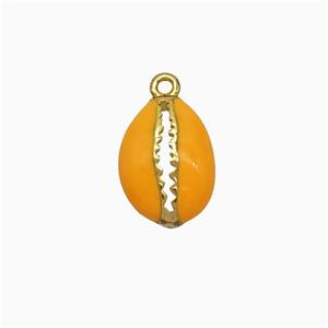 Copper Scallop Pendant Orange Enamel Gold Plated, approx 9-13mm [FD21817]