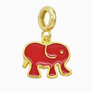 Copper Elephant Pendant Red Enamel Gold Plated, approx 13-18mm, 9mm dia [FD21822]