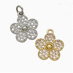 Copper Flower Pendant Pave Zirconia Mixed, approx 13.5mm [FD21828]