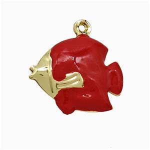 Copper Fish Pendant Red Enamel Gold Plated, approx 14-17mm [FD21829]