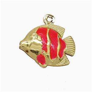 Copper Fish Pendant Red Painted Gold Plated, approx 14-17mm [FD21834]