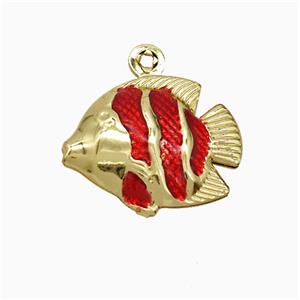 Copper Fish Pendant Red Painted Gold Plated, approx 14-17mm [FD21835]