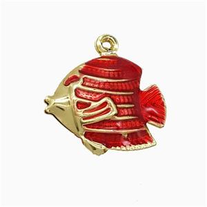 Copper Fish Pendant Red Painted Gold Plated, approx 14-17mm [FD21836]