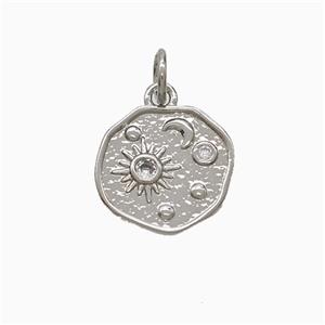 Copper Sun Moon Pendant Pave Zirconia Platinum Plated, approx 13mm [FD21842]